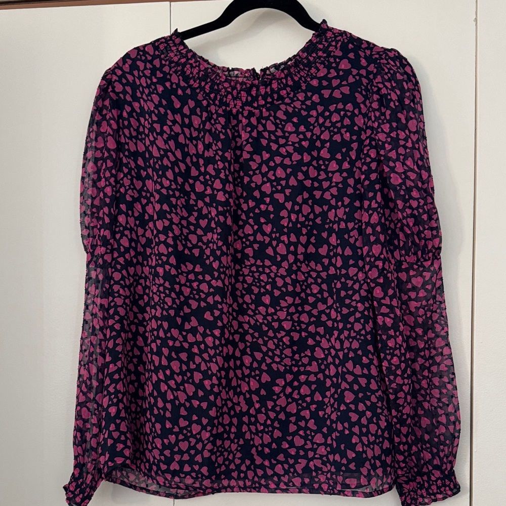 Women's Pink and Navy Blue Patterned Top
